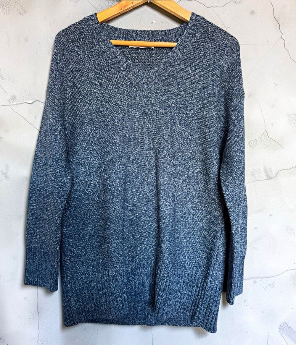 Everlane Women's Blue V-Neck Cotton Marled Relaxed Pullover Sweater Size S Cozy